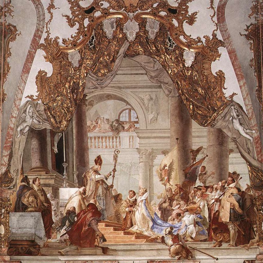 Würzburg Residence baroque palace Tiepolo fresco during a guided tour in Würzburg, Germany