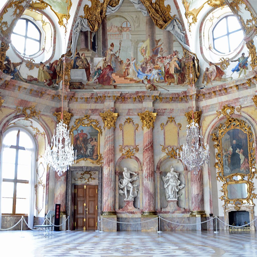 Würzburg Residence baroque palace Tiepolo fresco during a guided tour in Würzburg, Germany